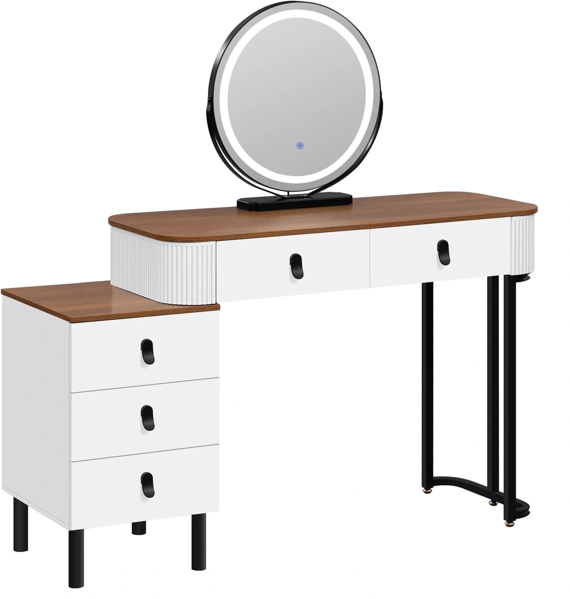 FloraGrace Kaptafel - Met Dimbare Led Spiegel En 5 Laden - Voor Slaapkamer En Beautyroutine - Bruin Wit - 100x40x125 cm Zwart Wit
