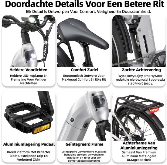 TTGO E-SUVO S6 - Full Suspension Elektrische Mountainbike - 27,5 inch Aluminium Softtail Frame - 120 km Actieradius - 720Wh Grote Accu - 70Nm Krachtig Koppel - Hydraulische Schijfremmen - Shimano 7 Versnellingen - Zilver van TTGO — afbeelding 5