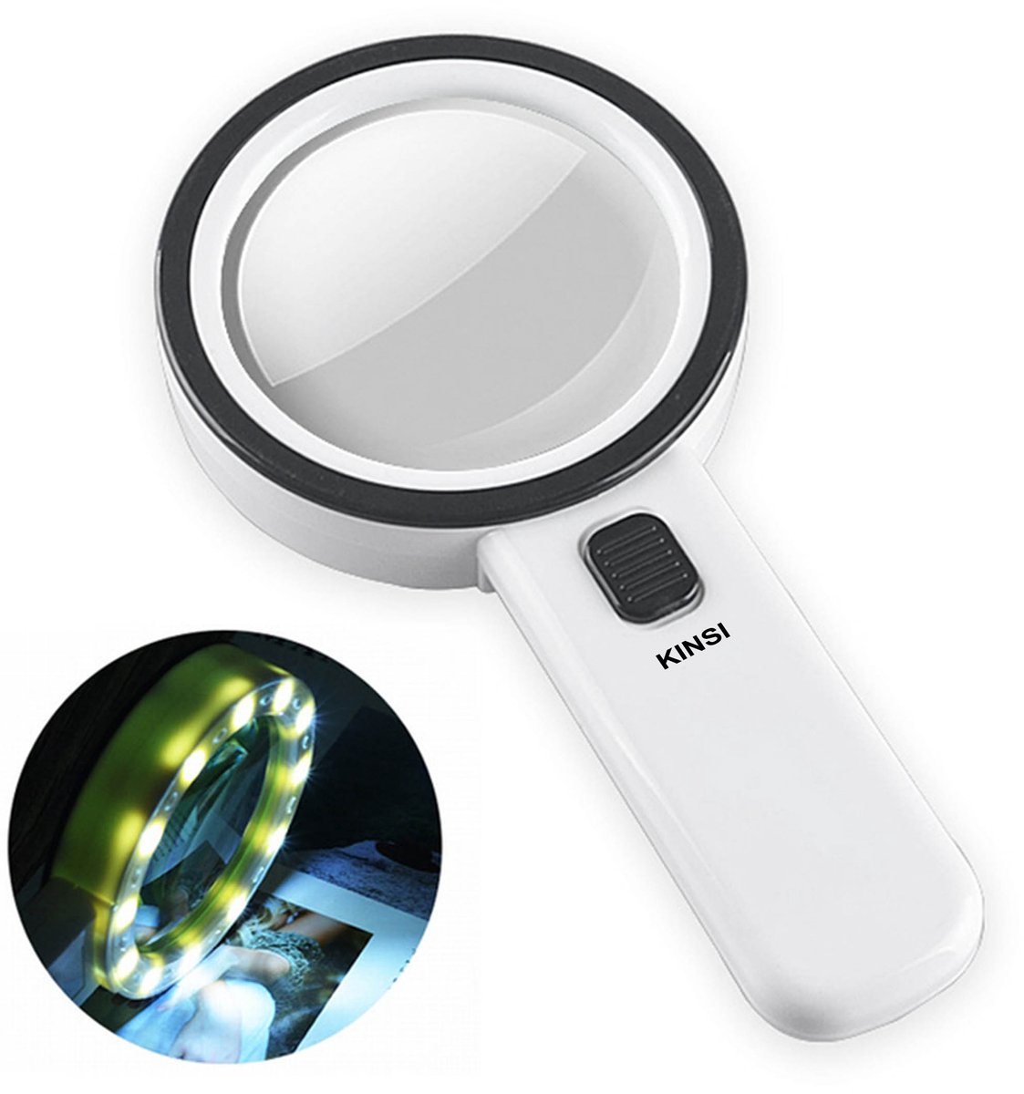 KINSI LED Vergrootglas - 30X - Handloep - Met Licht - Voor Lezen, Ouderen en Reparatie - Cadeau