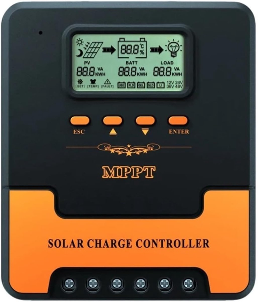 Zonne Laadregelaar - MPPT PV Regelaar - Energie Opladen - Geavanceerde Dubbele Pieken Tracking - 40A - Zwart