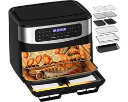 Airfryer - 12L Grote capaciteit – 2600W Multifunctionele Heteluchtfriteuse met Dubbele Zone Onafhankelijk Koken - Verwijderbare Tussenwand - Dubbel Gelijktijdig Koken - Met Kijkvenster - 10 Vooraf ingestelde Menu's - 50–200°C