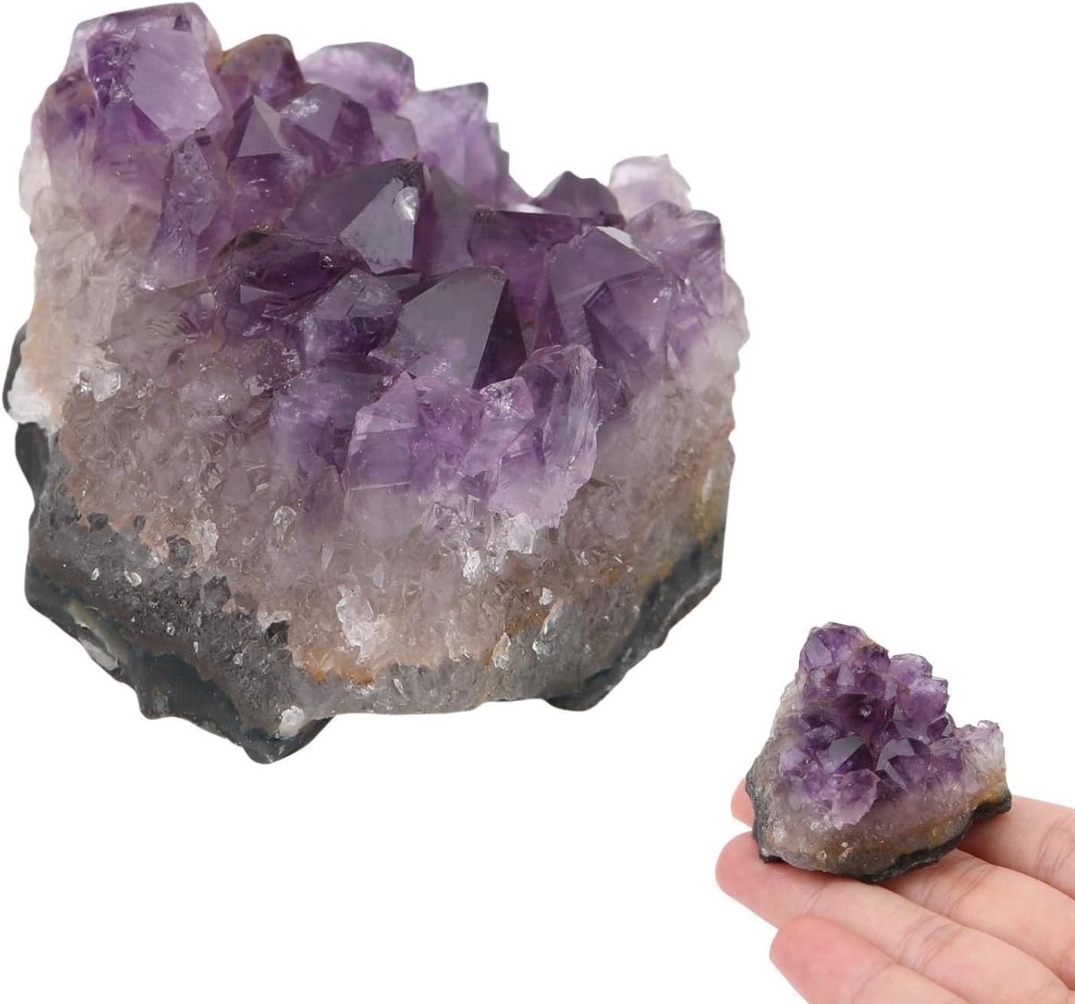 Natuurlijke Amethist Geode Cluster Set van 2, Unieke Amethist Kristallen voor Woondecoratie, Healing en Reiki Gebruik