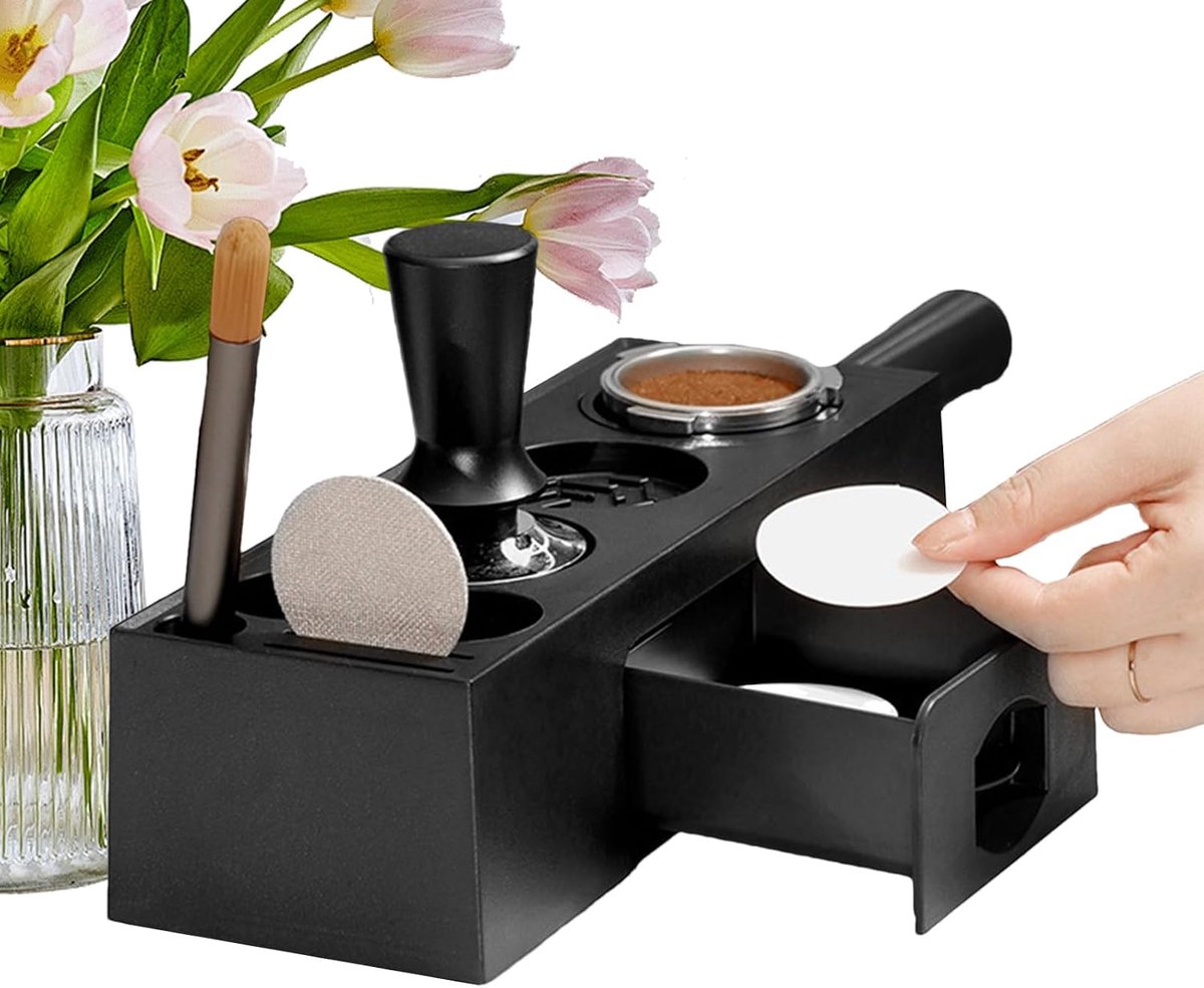 Espresso Tamper Station | Koffie Knock Box | Espresso Organizer | Portafilter Houder | Espresso Koffie Organizer Multifunctionele ABS + Siliconen + Staal voor Kleine Keukens Gemakkelijk te reinigen