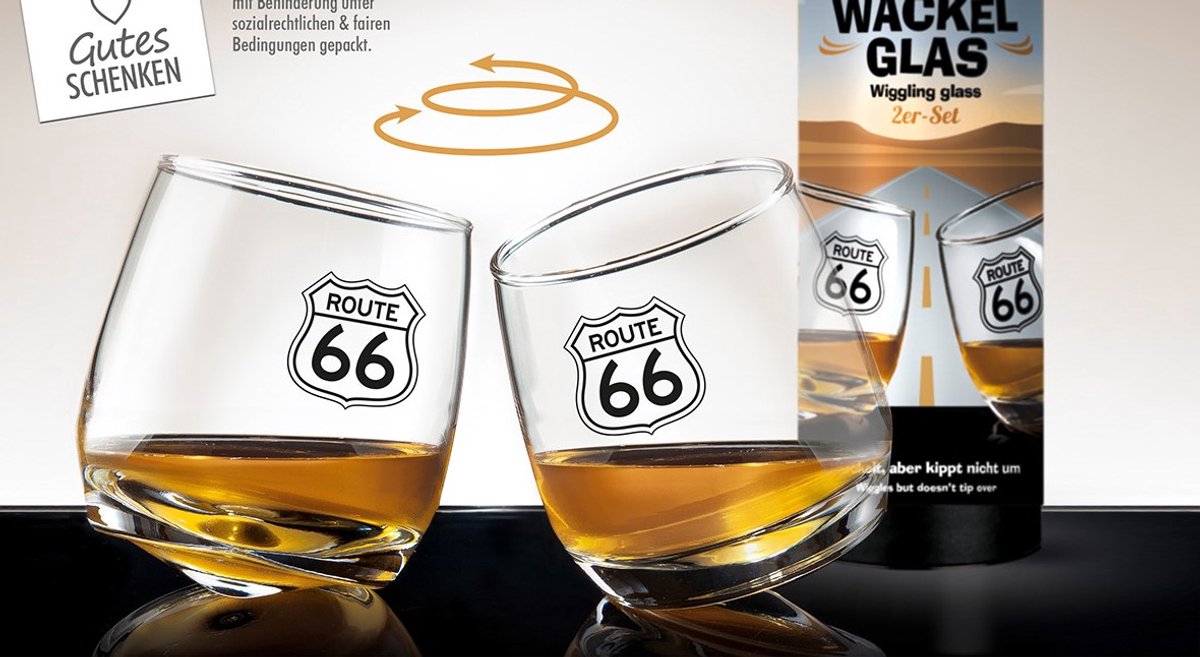 whiskey glazen wiebelglazen route 66 - set van twee in geschenk verpakking - glas