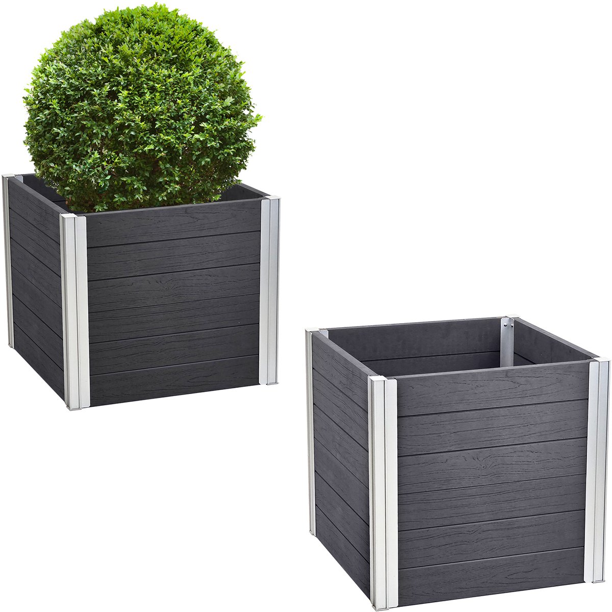 TRUTZHOLM Luxe Plantenbak 57x57cm Houtlook 135L - Grote Bloembak Tijdloos - Met Aluminium Profielen Vierkant Duurzaam