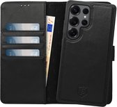 Rosso Elite Hoesje Geschikt voor Samsung Galaxy S24 Ultra | Compatibel met MagSafe | Book Case en Back Cover | Magnetisch Uitneembaar | Echt Leer Beschermhoes met Pasjeshouder | Zwart