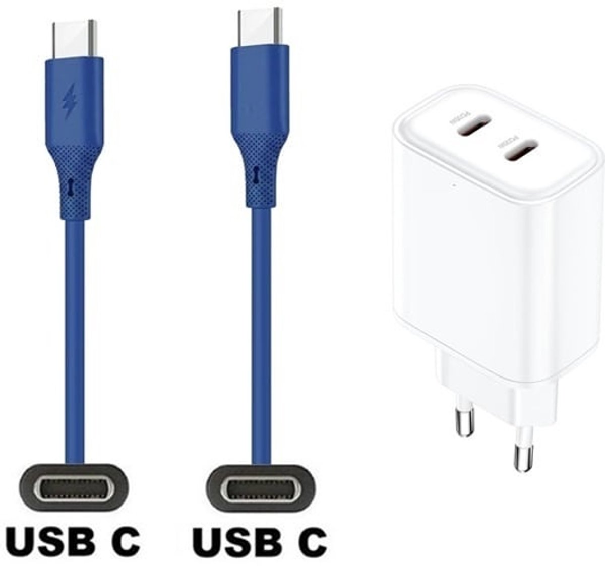 35W super snellader met 2 poorten USB C en USB C + 1,0m USB C naar C kabel. Universele PD lader. Oplader adapter past op JBL CLUB 700BT / 950NC / ONE / ONE Pro+, Wave 100 / 200 / 300 / Beam/ Buds / Flex, Reflect Aero / Mini NC