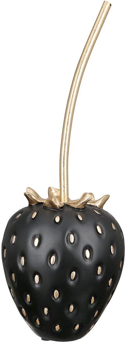 decoratie object aardbei - zwart 11x11x28 cm - polyresin - zwart met goud -= fruitdekoratie
