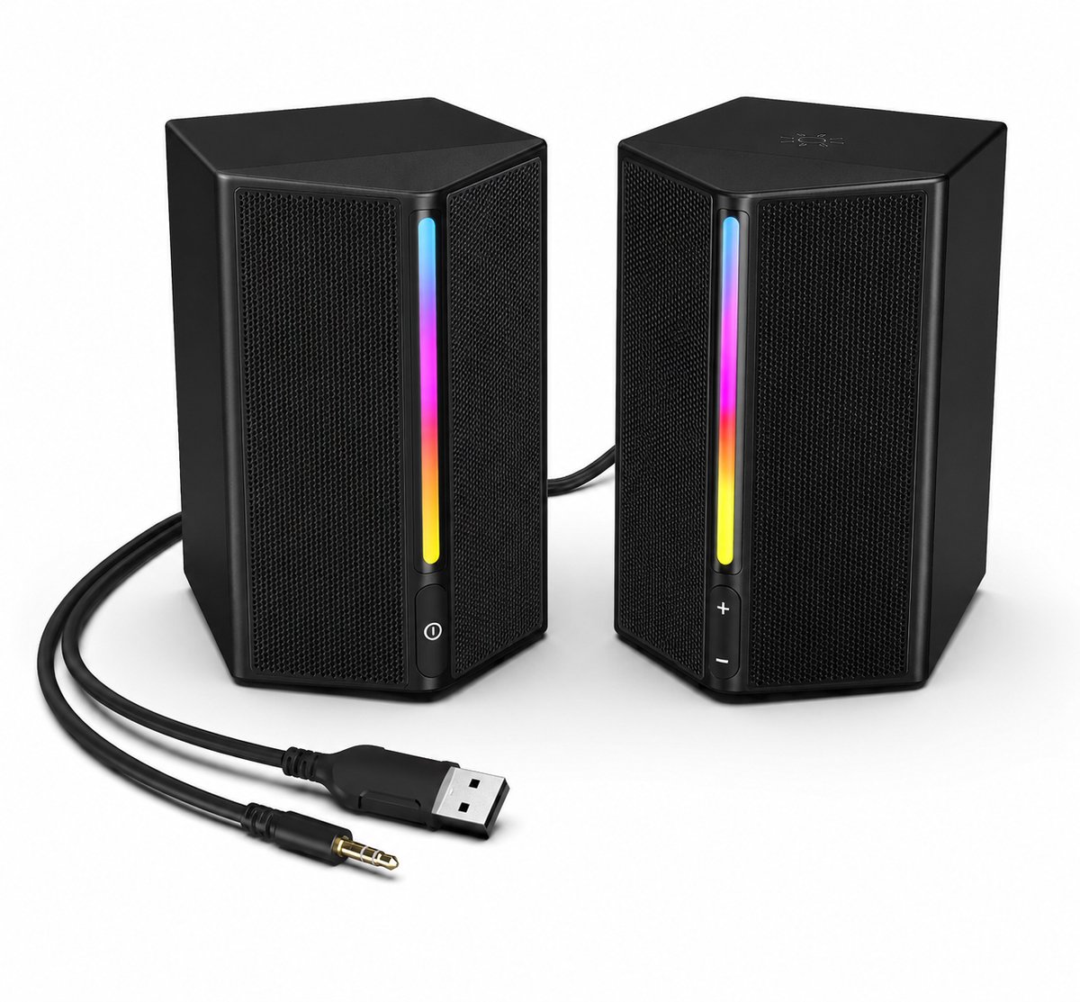 Computer Speakers met stereogeluid - Geschikt Voor Meerdere Apparaten - PS5 - Telefoon - Tablet - Gamingluidsprekers - Ook Geschikt Voor Gaming - RGB – PC Speaker – Stereo Surround Sound – USB Aansluiting - Zwart