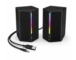 Computer Speakers met stereogeluid - Geschikt Voor Meerdere Apparaten - PS5 - Telefoon - Tablet - Gamingluidsprekers - Ook Geschikt Voor Gaming - RGB – PC Speaker – Stereo Surround Sound – USB Aansluiting - Zwart