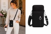 Dames Crossbody Tas – Telefoontasje 4-Vaks Zwart - Waterproof – 20x10x5 cm - Verstelbaar schouderriem
