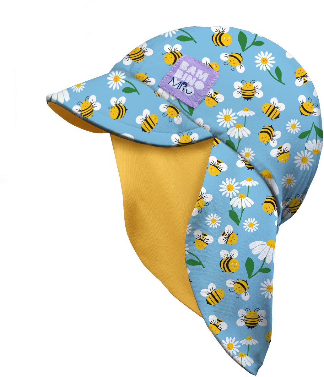 Baby UV-zonnehoedje UPF 40+ omkeerbaar met nekbescherming – Bijenmotief