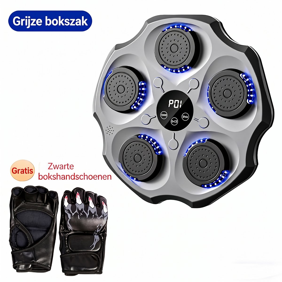 TEKROA Bokstrainer - Muzikale bokstrainer - Inclusief bokshandschoenen - Aan de muur te bevestigen boksmachine - zwart