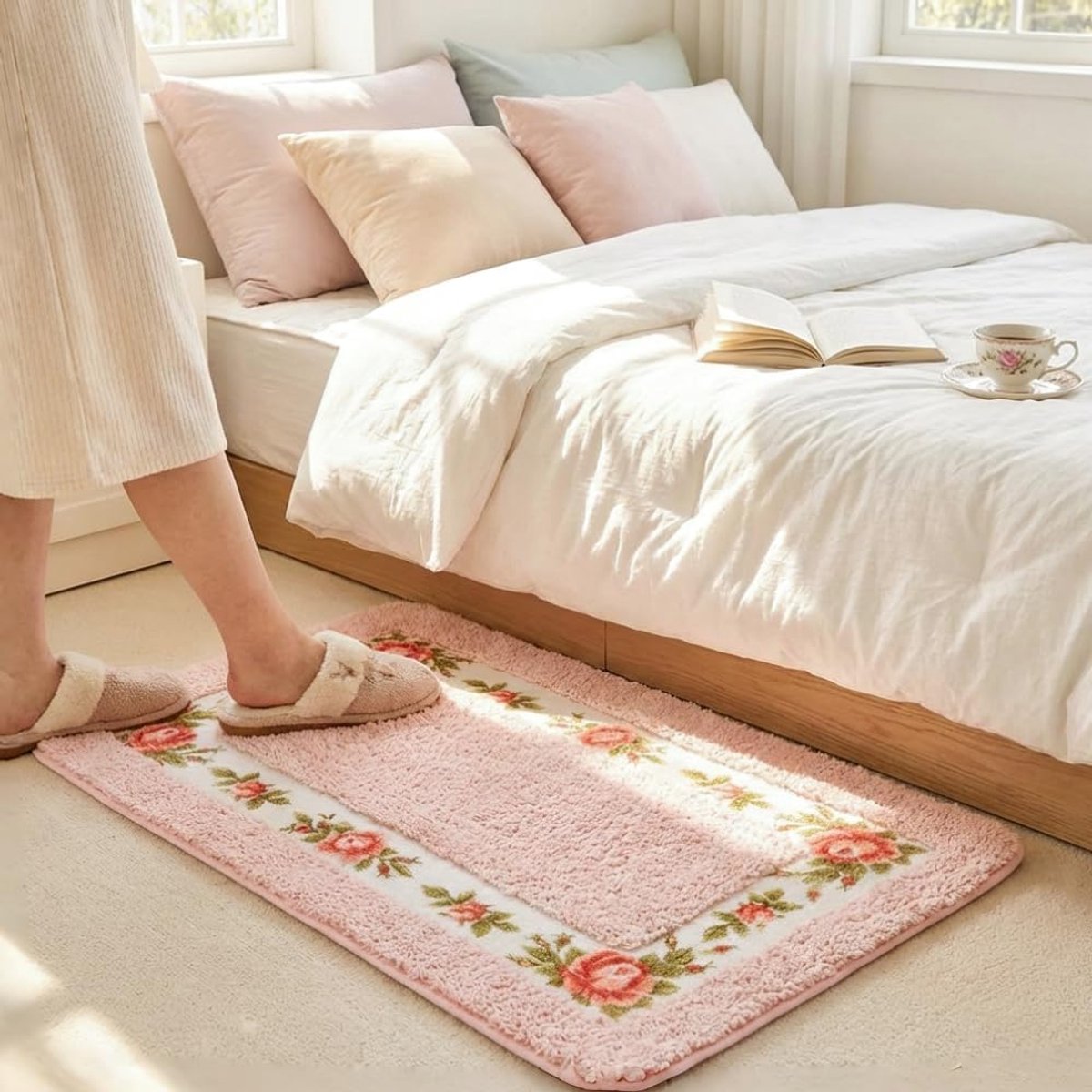 Romantische rozen badmat Geschikt voor de badkamer - Zacht, absorberend, antislip, deurmat (roze, 60x90cm)