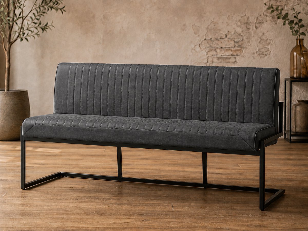 Eetkamerbank Belgie 155 cm Micro Leder Antraciet