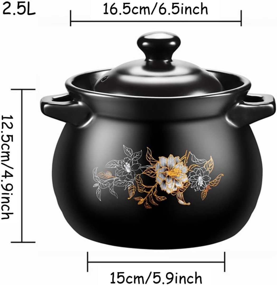 Keramische Stoofpot - Braadpan Rijstkoker - Gerechten Bereiden - Hittebestendig Materiaal - 2.5L - Zwart – foto 8