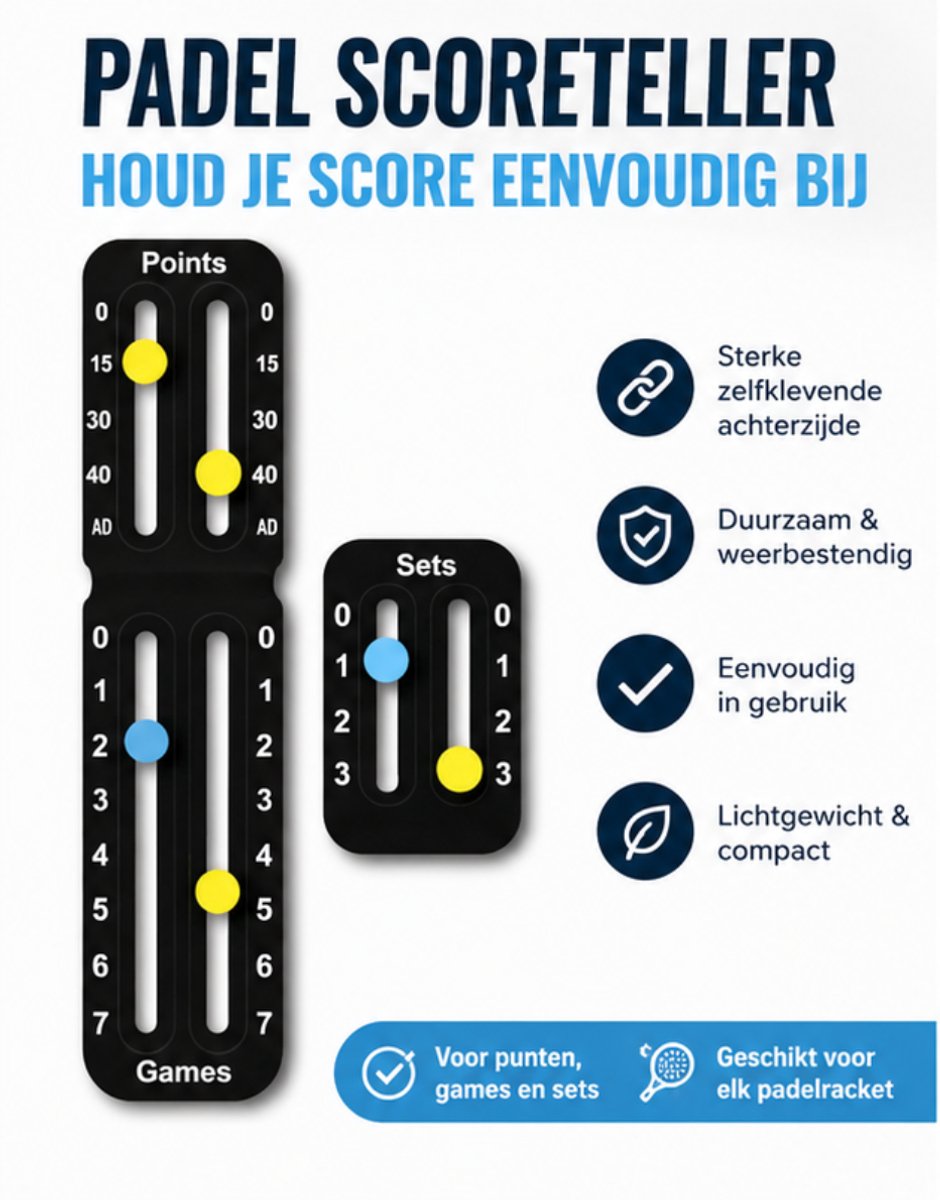 Chipa - Padel Score Teller – Zwart – Racket Scorekeeper – 2-delige Scorehouder voor Padel & Tennis – Scorekeeper Padel en Tennis - Eenvoudig te Bevestigen - Padelaccesoires - Tennisaccesoires - Padelscoreteller - Padel scorebord - Padel scoreteller