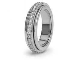 Anxiety Ring - (Steentjes) - Fidget Ring - Stress Ring - Draaibare Ring Dames - Spinning Ring - Spinner Ring - Zilverkleurig RVS - (19.75 mm / maat 62)