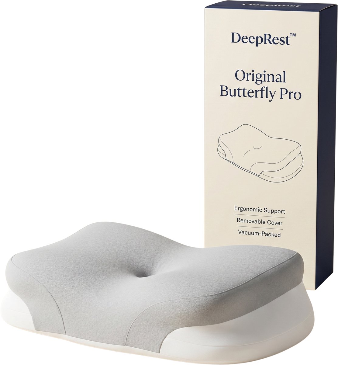 DeepRest Original Butterfly Pro Hoofdkussen - Ergonomisch Traagschuim Kussen - 60x40 cm - Voor Rug- en Zijslapers Wit