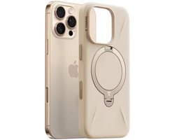 TORRAS Ostand Q Pro Silicone - Hoesje Geschikt voor Apple iPhone 16 Pro Max - Compatibel met MagSafe - 360° Draaibare Magnetische Standaard - Back Cover Kickstand Ring - Beige