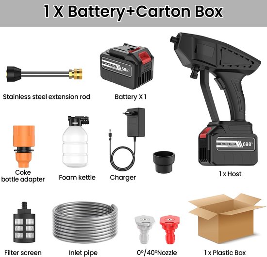 Cherrys Finds - Draadloze Autowaspistool - Met Oplaadbare batterij- Voor Tuin - En Voertuigreiniger - 30000 mAh - Handwasmachine - 60 Bar Druk - Draagbaar Schoonmaakhulpmiddel van Cherrys Finds — afbeelding 3