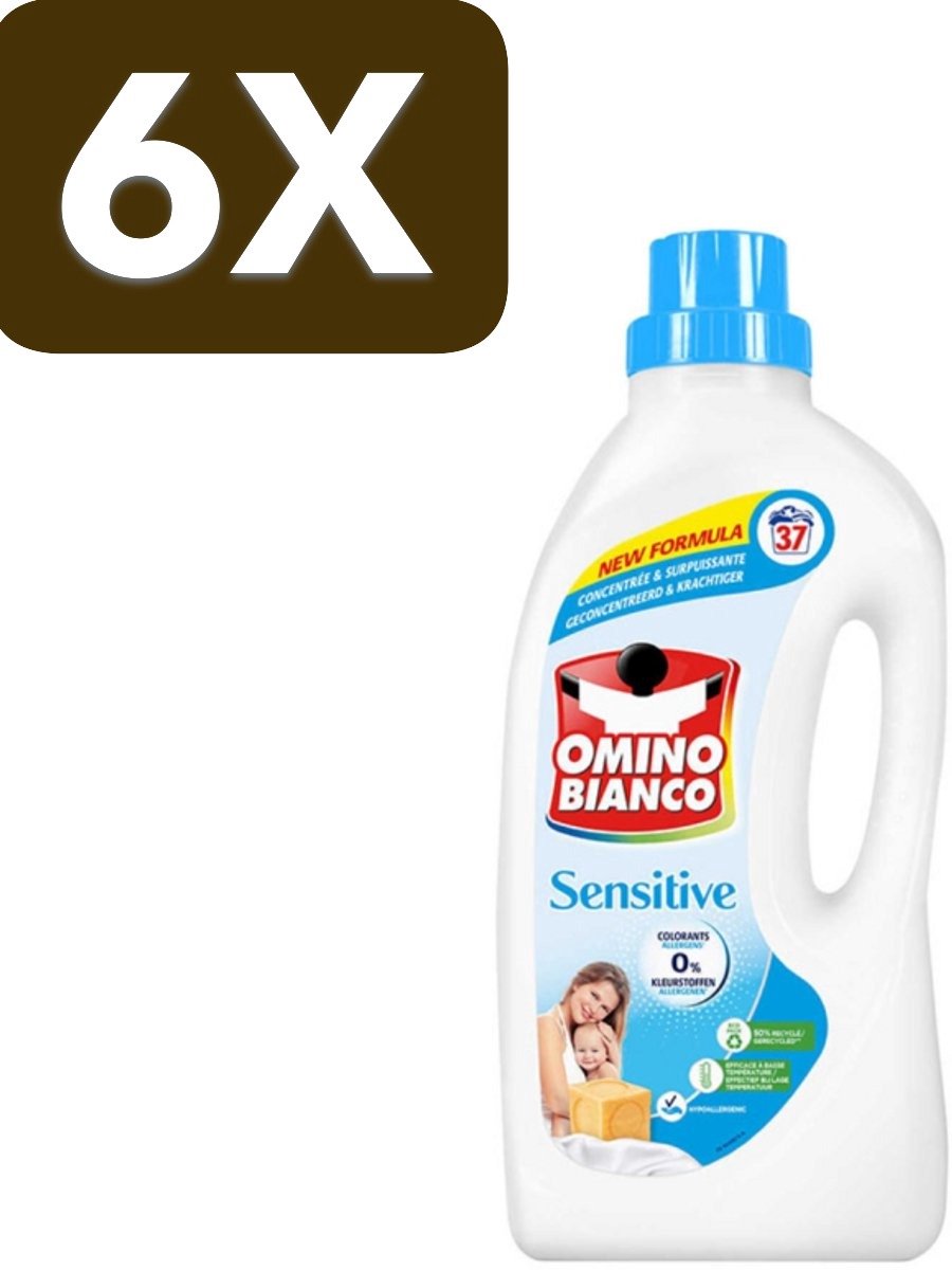 6 x Omino Bianco - Gevoelig - Wasmiddel - Witte & Gekleurde Was - 37 Wasbeurten