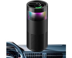 Purificateur Air pour voiture - Mini purificateur d'air amélioré - Éclairage ambiant avec feux de conduite à LED- Convient pour voiture, maison, bureau - Zwart - 6,5 x 3,5 x 14,5 cm