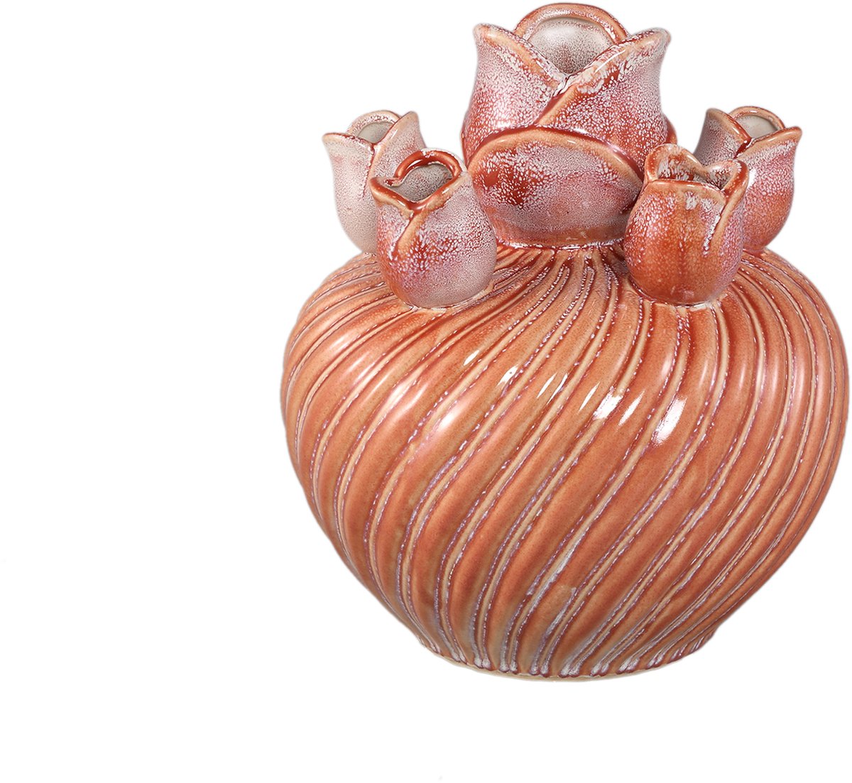 PTMD Mailia Peach Ceramic Round Tulip Vase With Swirl Oranje