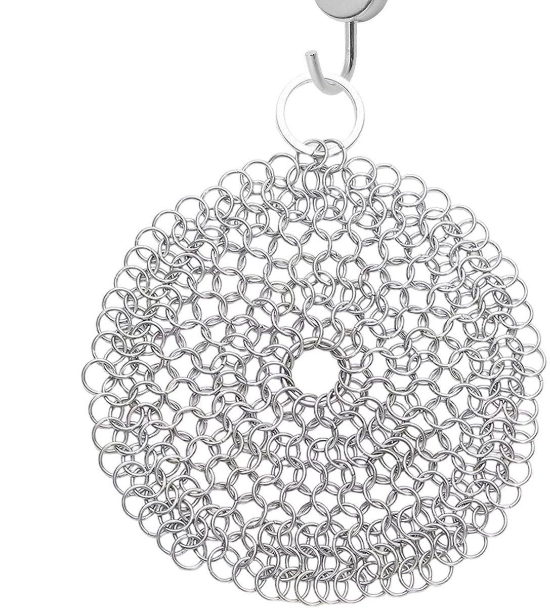 Roestvrijstalen Panreiniger - Kettingreiniger Gietijzer - Keuken Schoonmaken - Dieptereiniging Hardnekkig Vuil - 12.7 x 12.7 cm - Zilver