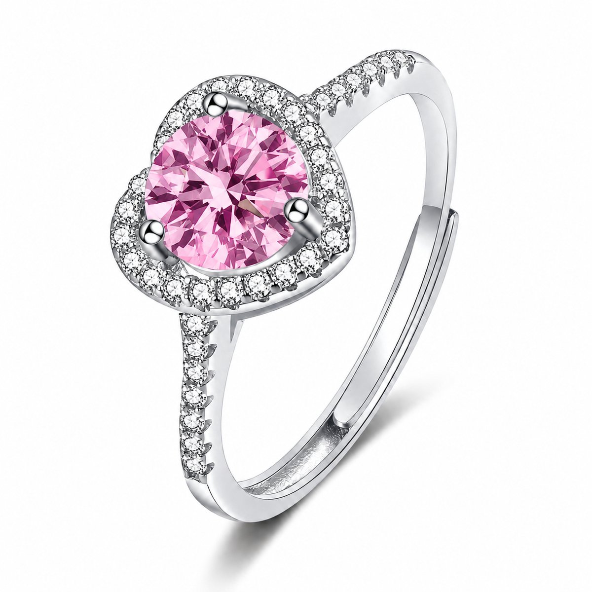 Matthew Studio® Luxe Roze Hart Ring 925 Zilver – Hartvormige Zirkonia Ring – Verstelbaar – Inclusief Cadeauverpakking
