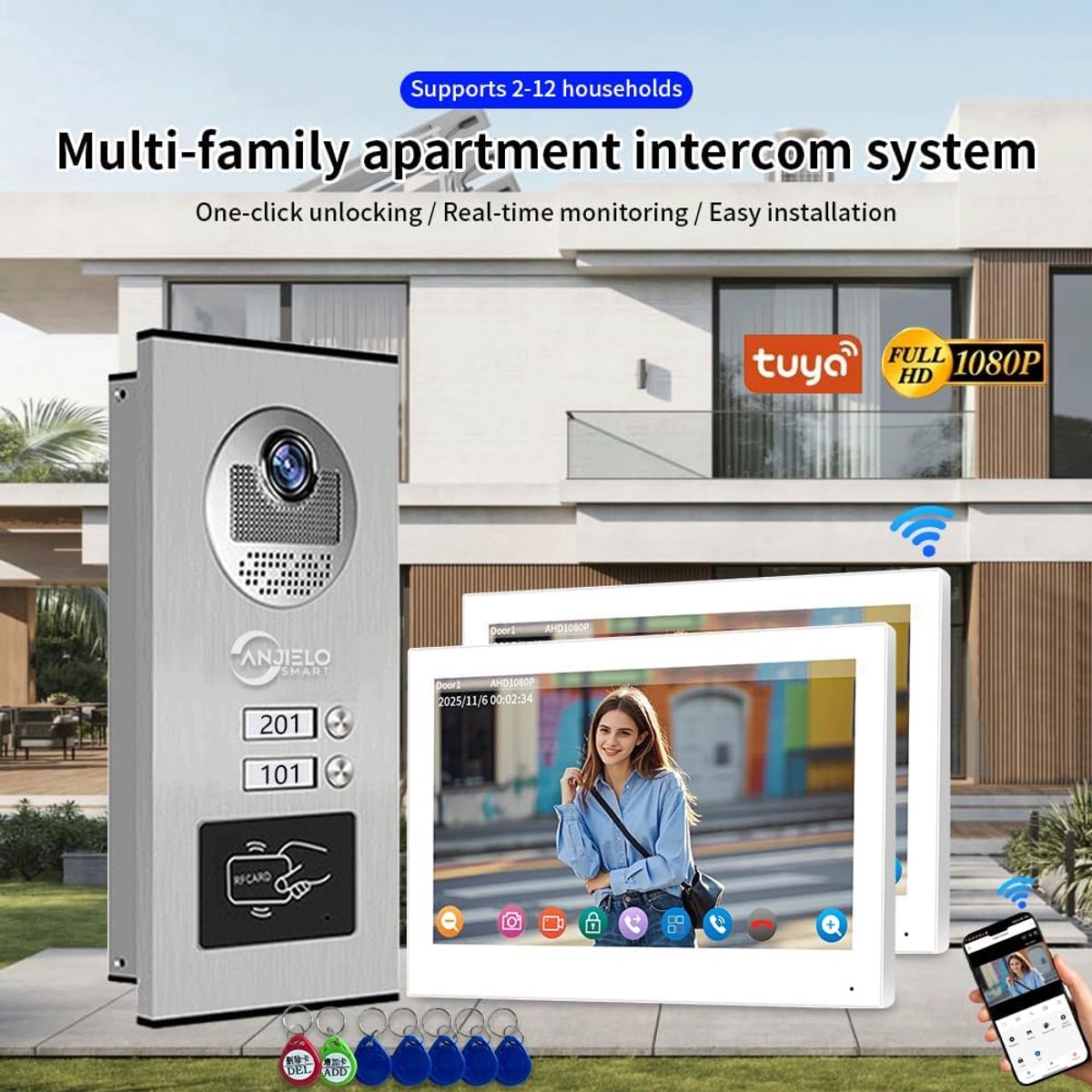 Videodeurbel Systeem - Intercom Deurbel - Veilig Thuis - 10 Inch Touchscreen - 1080P HD - Wit