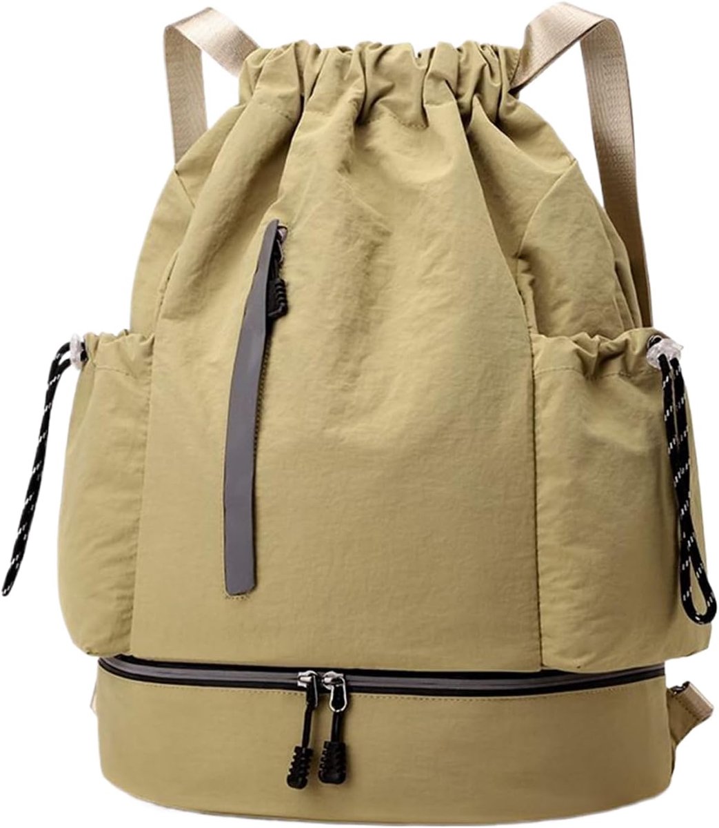 Rugzak met trekkoord - Gymtas sporttas - Sport en reizen - Waterdicht duurzaam nylon - 1916 inch - Khaki