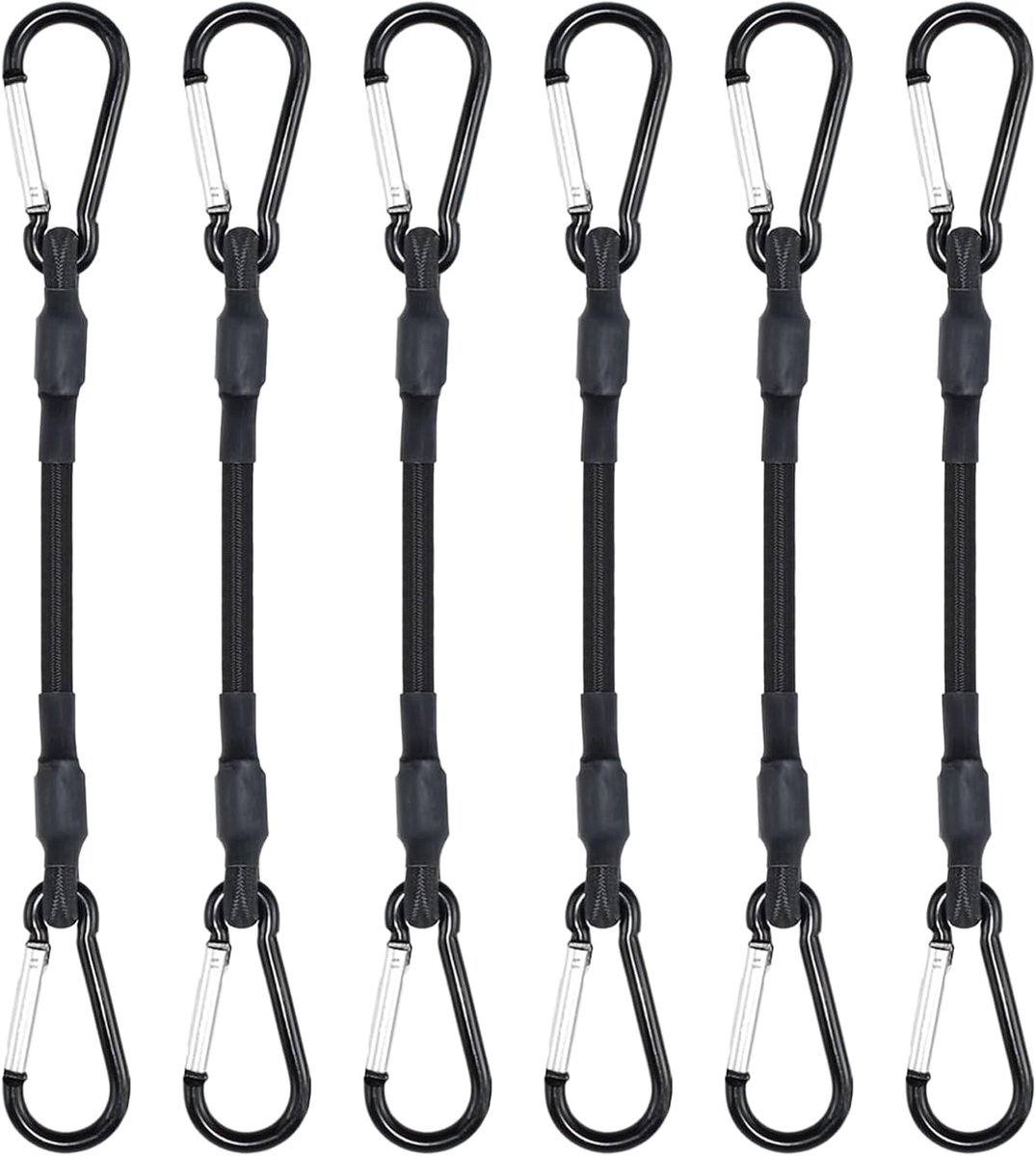 Set van 6 Extra Sterke Bungee Koorden met Carabiners, 30 cm Lange Elastische Straps voor Dakdragers, Aanhangwagens en Zeilen, Ideaal voor Reizen en Transport