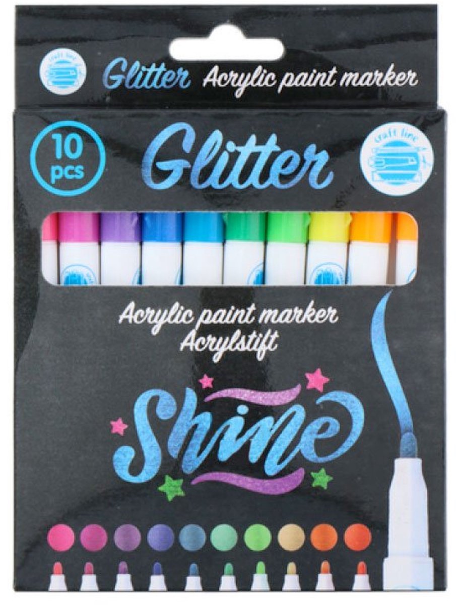 Acrylstiften Glitter, 10st.