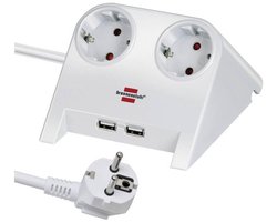Desktop-Power USB-charger 2 USB-laadaansluiting 2100mA 2-voudig wit gepolijst 1,8m H05VV-F 3G1,5