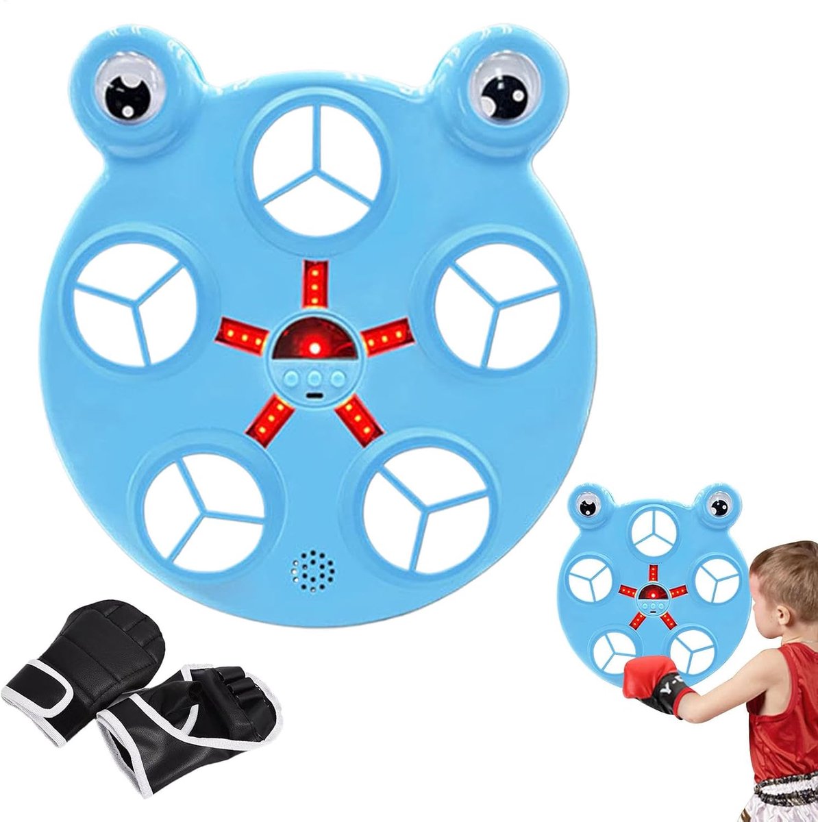 Slimme Boksmachine - Muziek Bokstrainer - Thuis Workout - Met Lichteffecten - 33 cm Hoog - Blauw