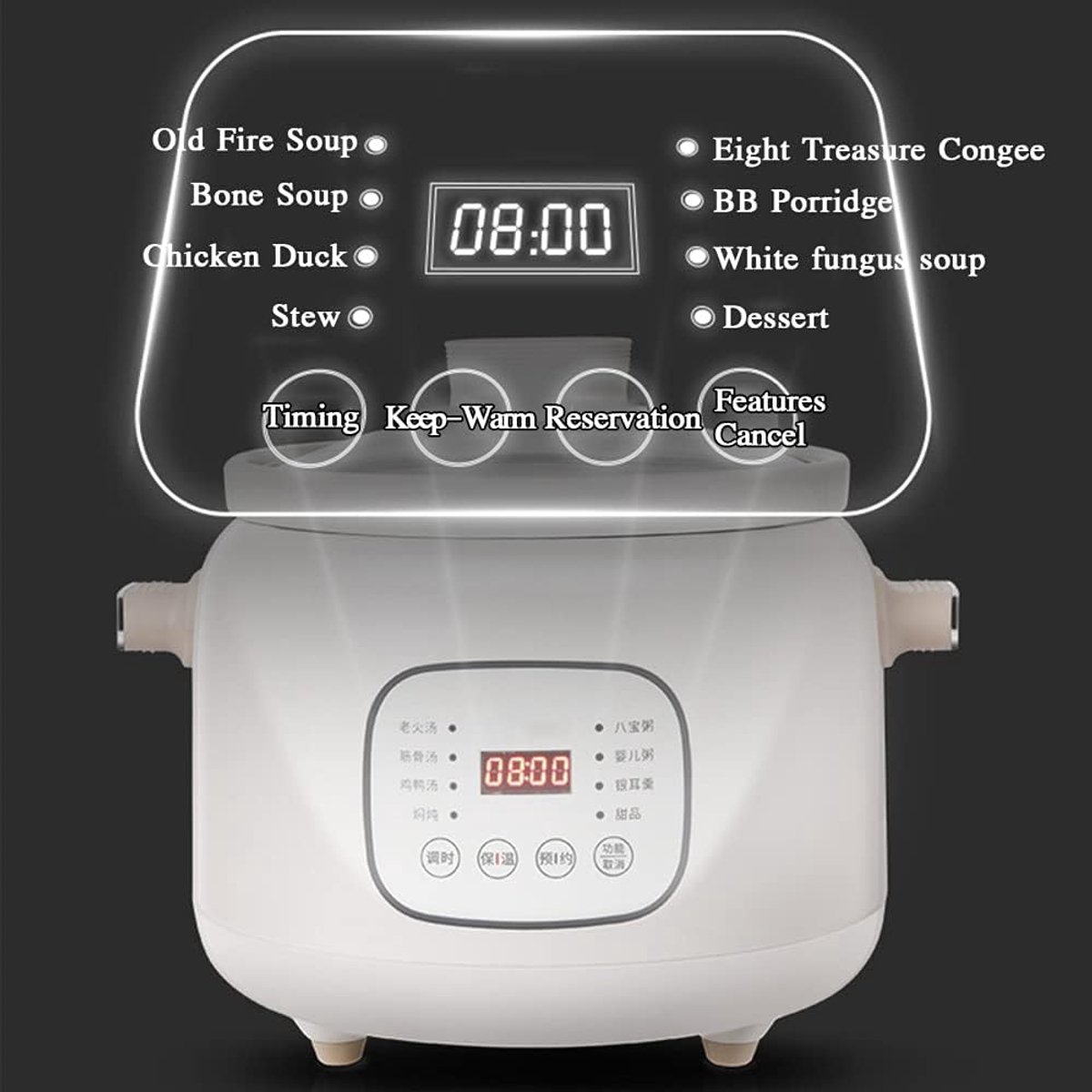 Stoofpot Kookpot - Multicooker Timer - Langzaam Koken - Keramische Binnenpan - 3 Liter - Bruin – foto 6