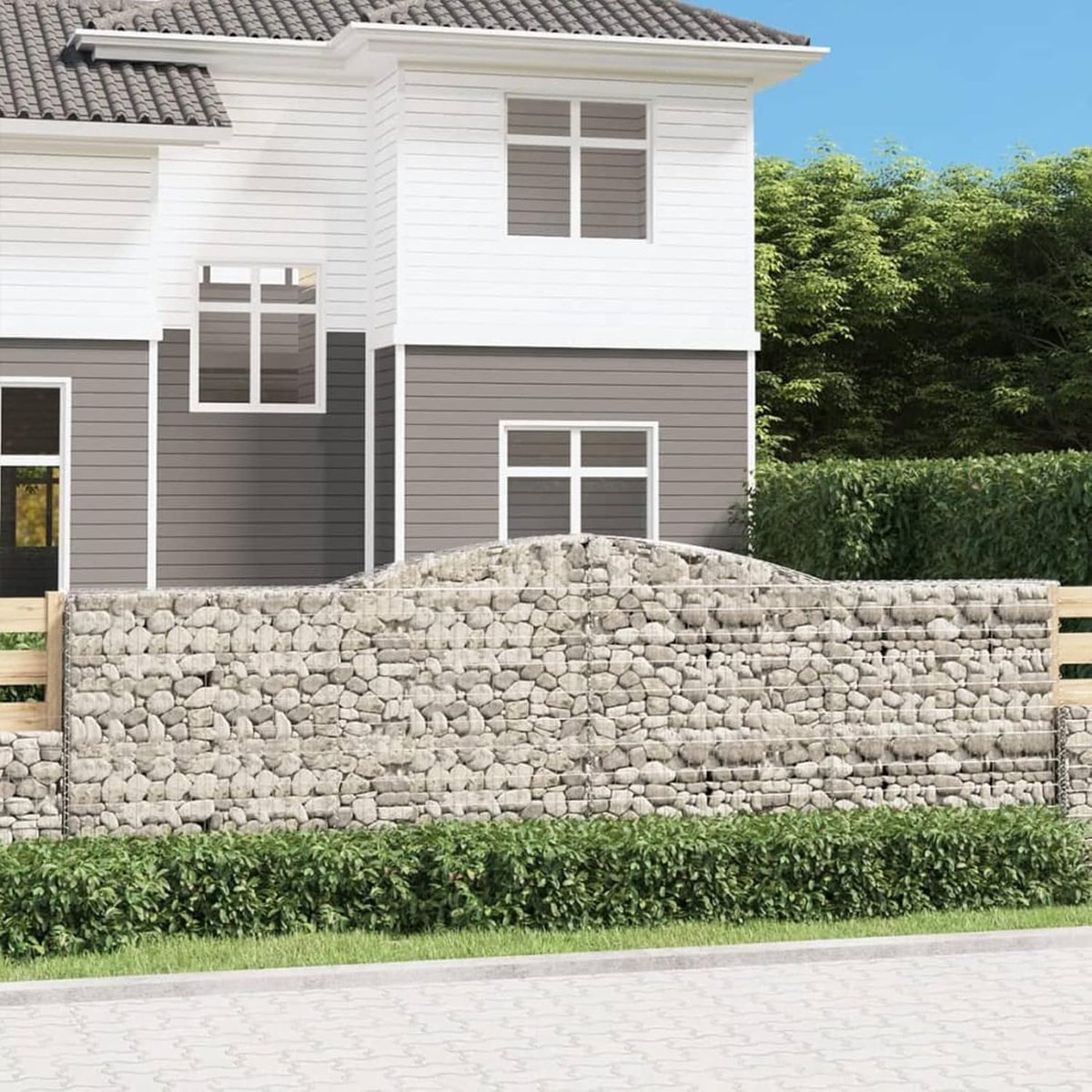 Gebogen Gabion Mand - Tuin Barrière - Tuin Decoratie - Gegalvaniseerd Ijzer - 400x30x120 cm - Zilver