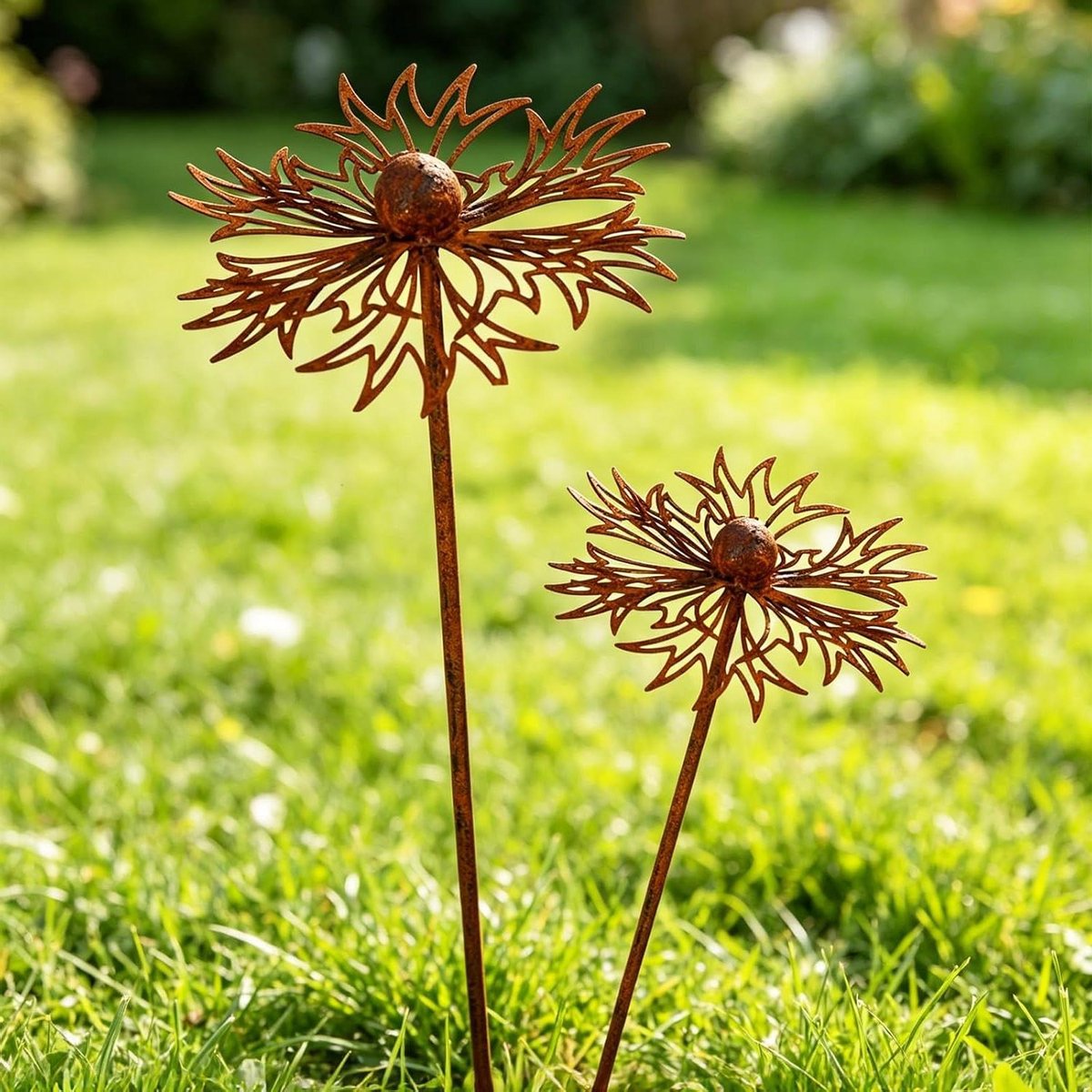 Roestige Tuindecoratie - Metalen Bloem Steker - Tuin Aankleden - Weerbestendig Roestpatina - 60 cm Hoogte - Roestkleuren