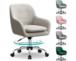 Hiaonyx Bureaustoel-Ergonomische bureaustoel-bureaustoelen voor volwassenen-Dubbel gelaagd zitkussen-360 graden draaibaar-Metalen onderstel-Wit