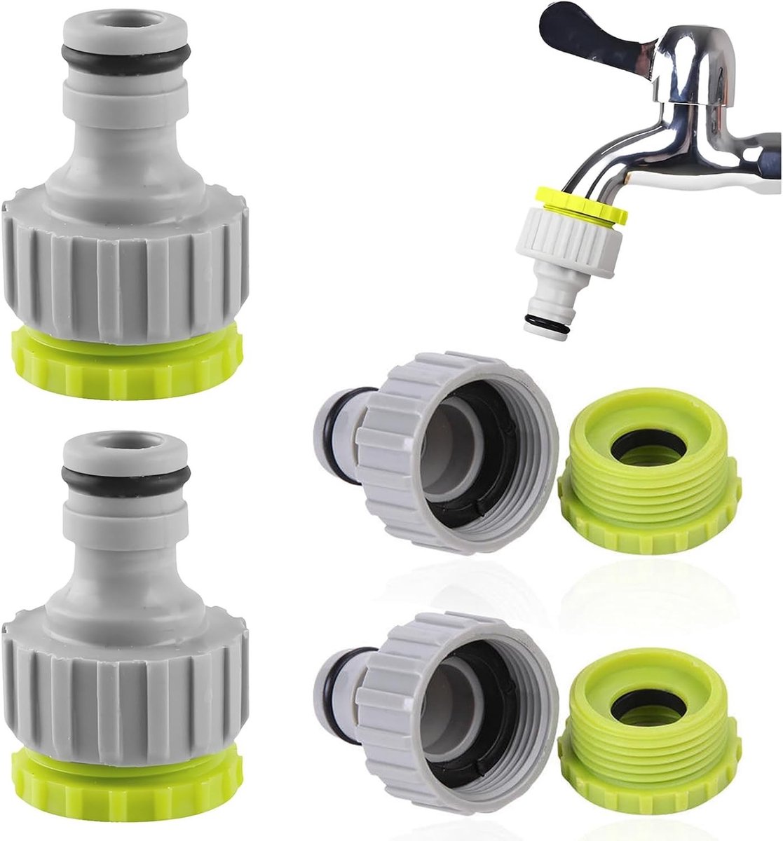 Kraanaansluiting - Appelgroen - Adapter Tuinslang 2-in-1 1/2 & 3/4 - Universele Aansluiting voor Tuinirrigatie