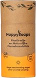 Happy Soaps plasticvrije zonnebrandstick met SPF 30. De stick is bruin en oranje met tekst.