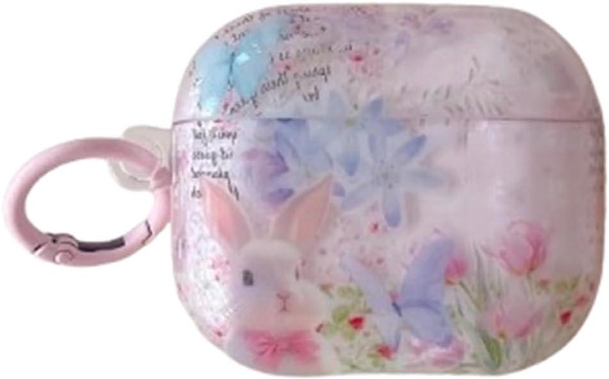 AirPods Pro 3 Hoesje - Oordopjes Beschermhoes - Bescherming Hoofdtelefoon - Olieverf Bloemen Konijn