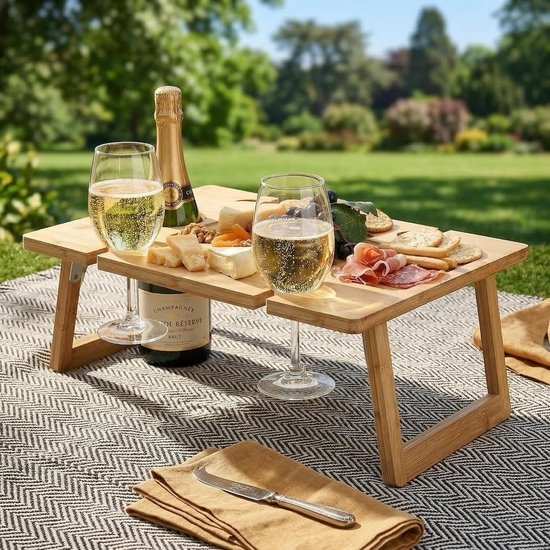 Wijntafel - Inklapbaar - 43X32Cm - Houder Voor 4 Glazen - Picknicktafel - Strandtafel — afbeelding 2