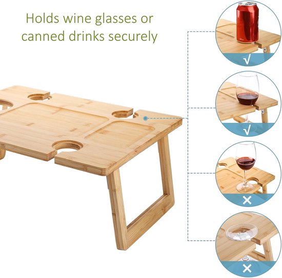 Wijntafel - Inklapbaar - 43X32Cm - Houder Voor 4 Glazen - Picknicktafel - Strandtafel — afbeelding 4