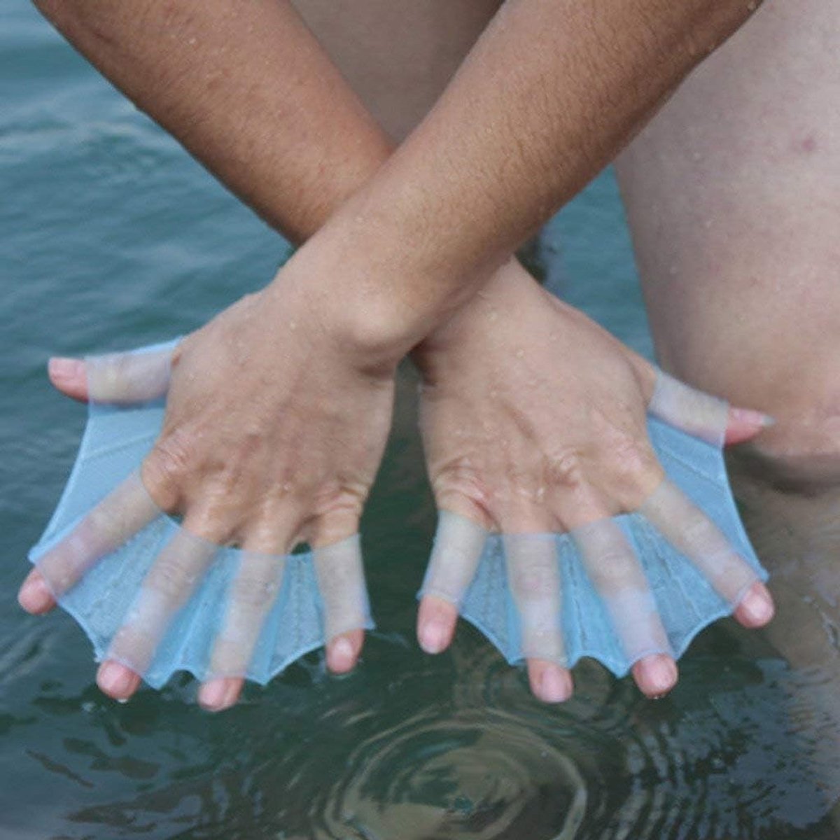 SnelShoppen - Zwemhandschoenen 1 Paar Frog Web Vorm Silicone Paddle Hand Vinger Pad voor Leuk Waterplezier Unisex Kinderen Volwassenen - L, Blauw