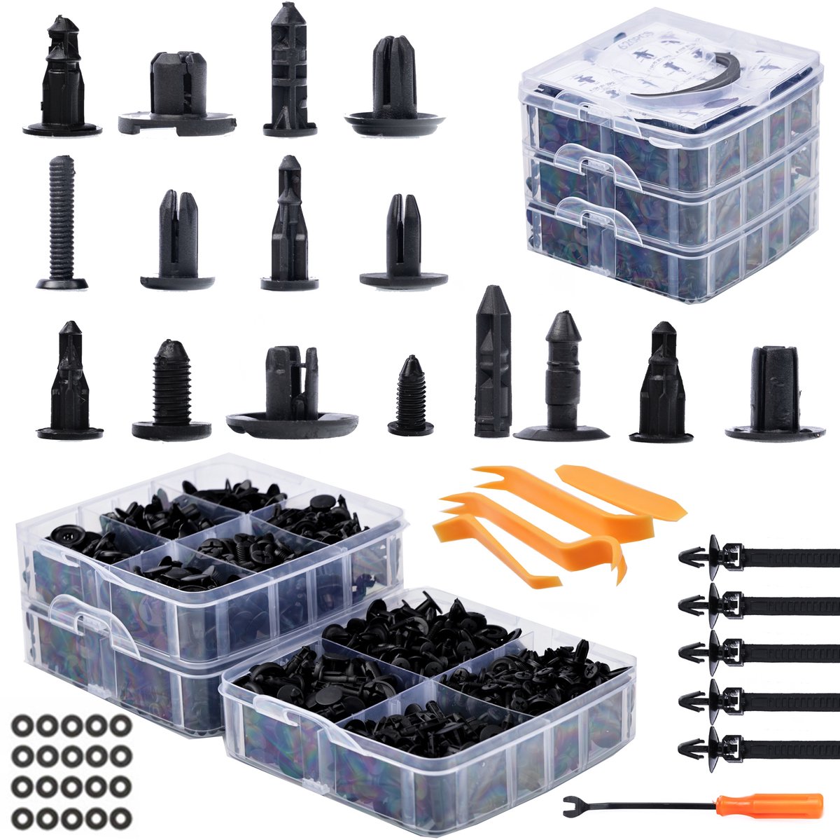 Rosfix Auto Klemmen Set 620 Stuks - Nylon, Zwart - 16 Maten, Plastic Doos