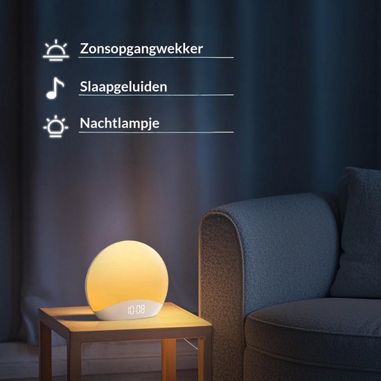 Nexeli NX-WUL-40 Wake-up Light - Wekker met Zonsopgangsimulatie - 26 Slaapgeluiden - 8 Kleuren Nachtlamp - Dimbaar - Snoozefunctie van Nexeli Nx — afbeelding 4