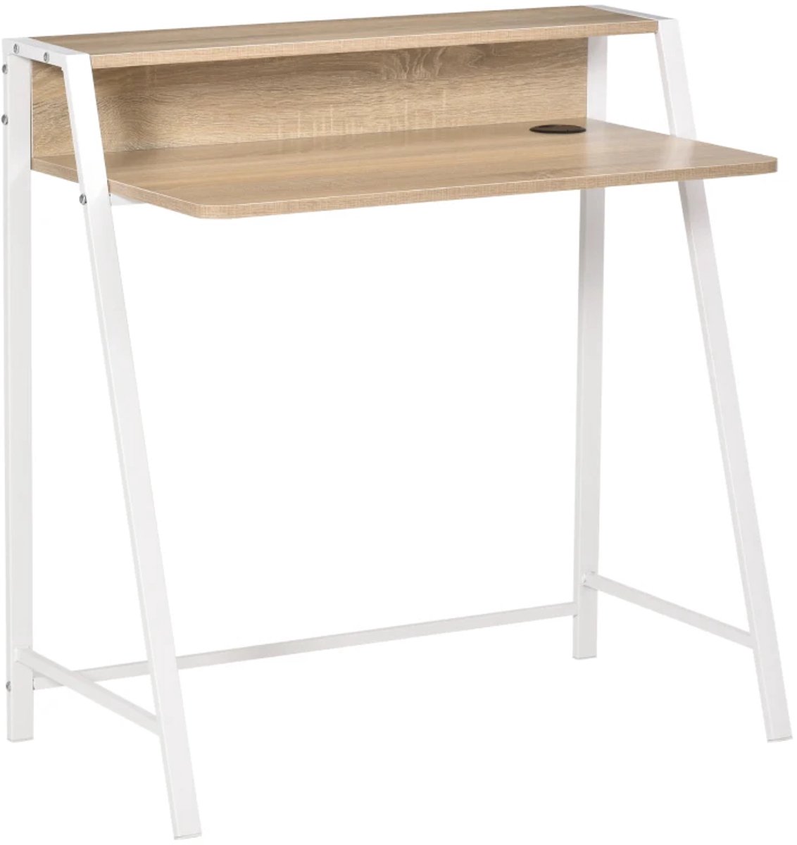 Bureau met Opbergruimte & Kabelmanagement - Kantoortafel - Computerbureau - Computer Tafel - Bureautafel - Desk - Game Bureau - voor Studeerkamer, Schrijftafel, Werkplek, Slaapkamer - Wit + Eikenhout