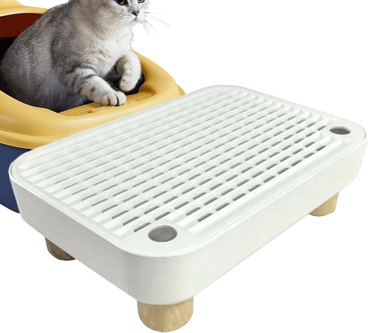 Kattenbak Opstapje - Kattenbak Trap - Netheid Thuis - Anti-Verspreidingsfunctie - 30 x 20.7 x 9 cm - Wit